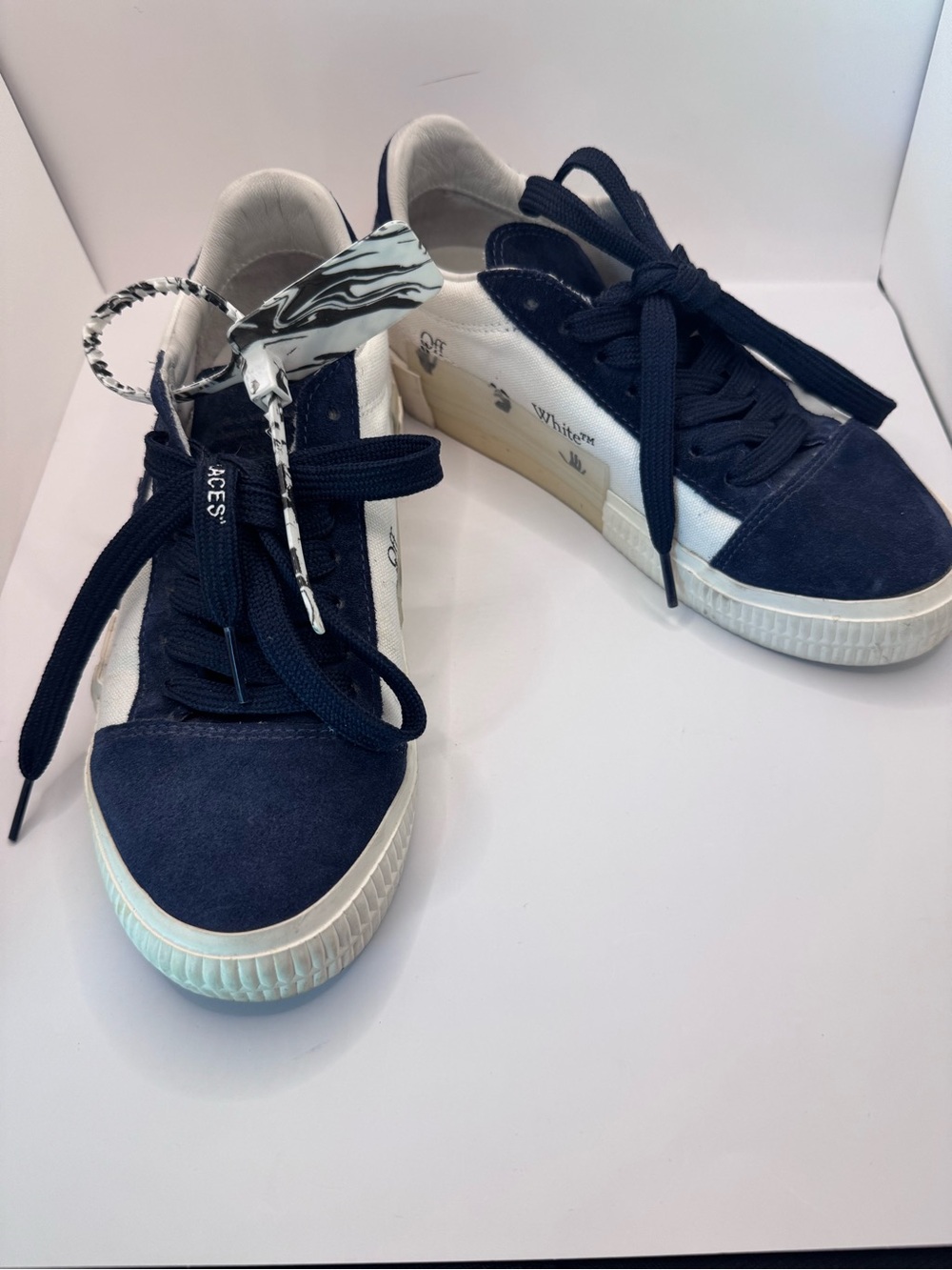 Off White Navy Suede & White Low-Top Women's Sneakers size 37